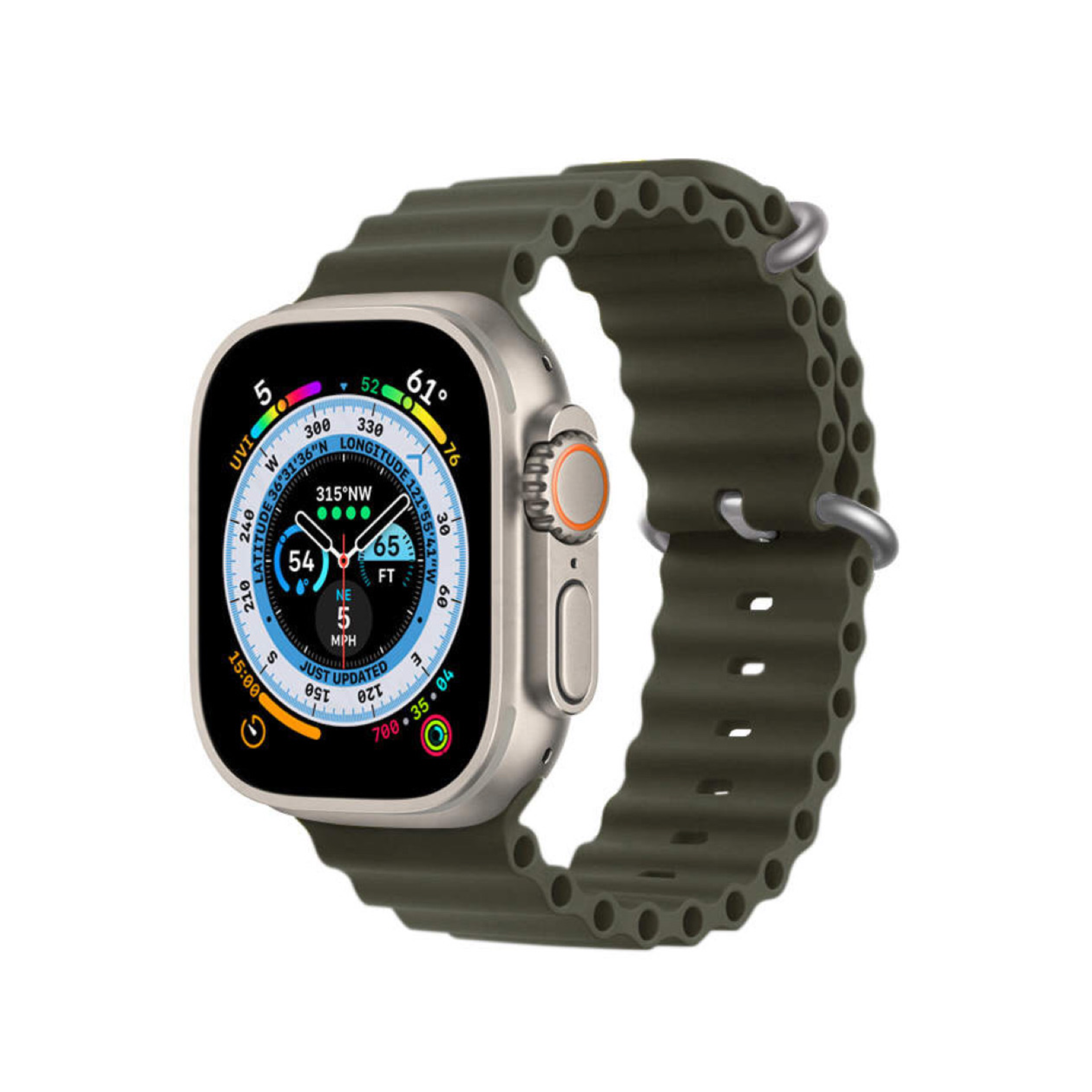 Smartwatch with a green band on a white background